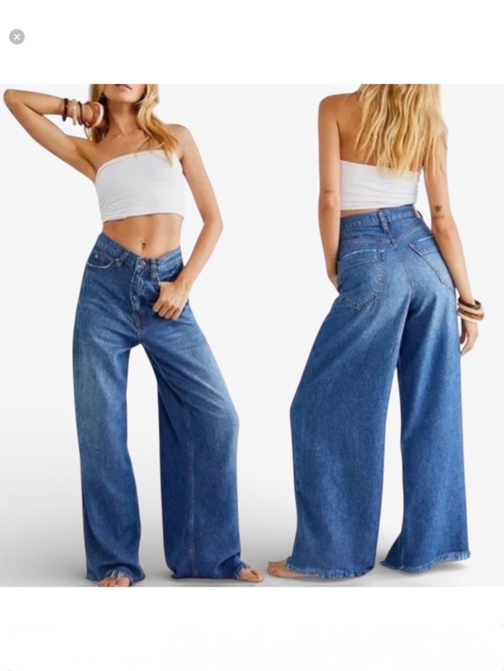 FREE PEOPLE We The Free Old West Wide Leg Jeans Size 29 Baggy Fray Hem Festival - Picture 2 of 13